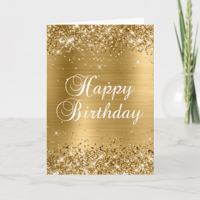 Glittery Gold Foil 2 Happy Birthday Karte (Vorderseite)