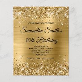 Glittery Gold Foil 30. Geburtstag Einladung Flyer