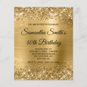 Glittery Gold Foil 40. Geburtstag Einladung Flyer