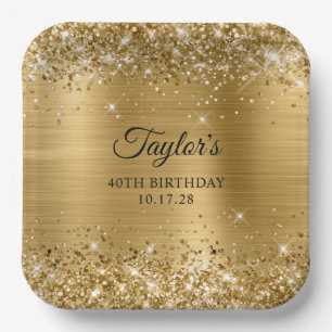 Glittery Gold Foil 40. Geburtstag Pappteller