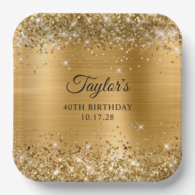 Glittery Gold Foil 40. Geburtstag Pappteller (Vorderseite)
