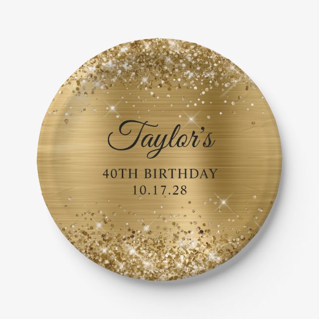 Glittery Gold Foil 40. Geburtstag Pappteller (Vorderseite)
