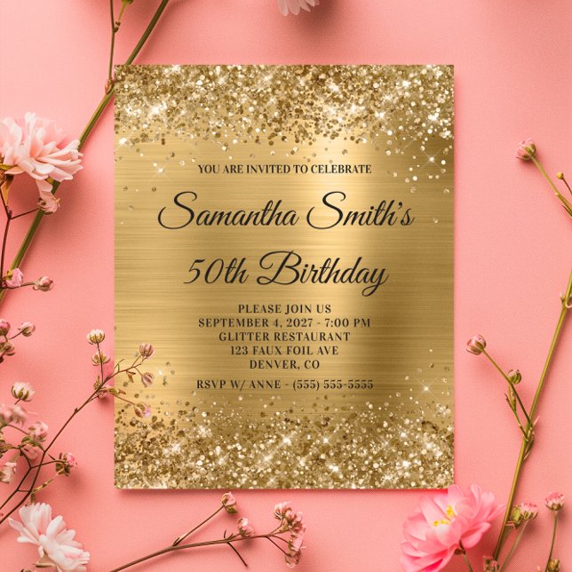 Glittery Gold Foil 50. Geburtstag Monogram Einladu Flyer (Glittery Gold Foil 50th Birthday Monogram Invite Flyer)