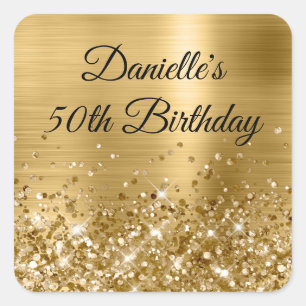 Glittery Gold Foil 50. Geburtstag Quadratischer Aufkleber