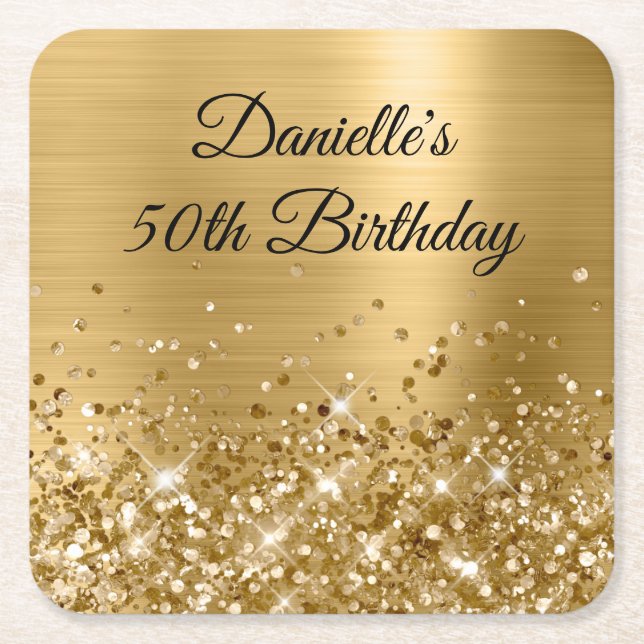 Glittery Gold Foil 50. Geburtstag Rechteckiger Pappuntersetzer (Vorderseite)