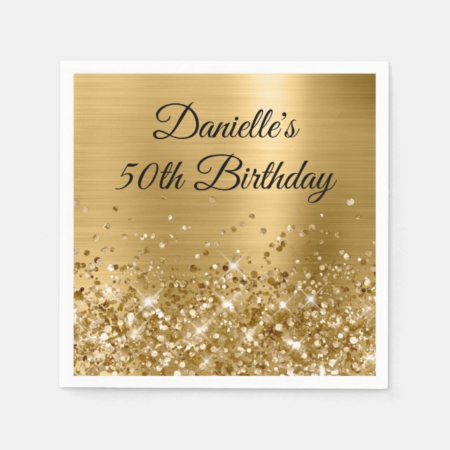 Glittery Gold Foil 50. Geburtstag Serviette (Vorderseite)