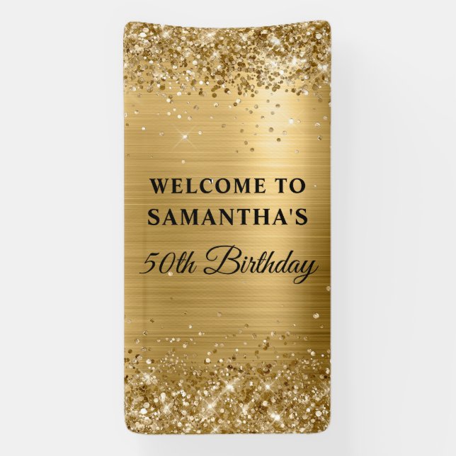 Glittery Gold Foil 50th Birthday Vertical Banner (Vertikal)