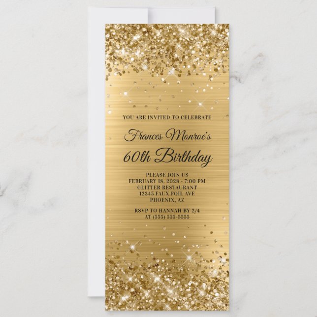 Glittery Gold Foil 60. Geburtstag Einladung (Vorderseite)
