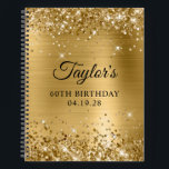 Glittery Gold Foil 60th Birthday Guest Notizbuch<br><div class="desc">Erstellen Sie Ihr eigenes 60. Geburtstagsgestalterdesign auf einem leeren Notebook. Girly Imitate funkelnd Gold Glitzer auf der Oberseite und unten Rand, über einem Imitat golden gebürstet Metall Stil glänzende Folie. Passen Sie die Stile des Schriftartes an, um Ihr eigenes Gästebuch zu kreieren. Eine klassische, elegante Kalligraphie gepaart mit einem Schriftart...</div>