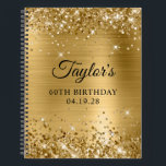 Glittery Gold Foil 60th Birthday Guest Notizbuch<br><div class="desc">Erstellen Sie Ihr eigenes 60. Geburtstagsgestalterdesign auf einem leeren Notebook. Girly Imitate funkelnd Gold Glitzer auf der Oberseite und unten Rand, über einem Imitat golden gebürstet Metall Stil glänzende Folie. Passen Sie die Stile des Schriftartes an, um Ihr eigenes Gästebuch zu kreieren. Eine klassische, elegante Kalligraphie gepaart mit einem Schriftart...</div>