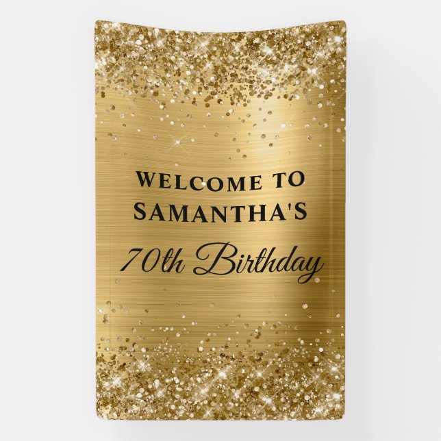 Glittery Gold Foil 70th Birthday Vertical Banner (Vertikal)