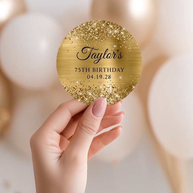 Glittery Gold Foil 75. Geburtstag Runder Aufkleber (Glittery Gold Foil 75th Birthday Classic Round Sticker)