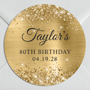 Glittery Gold Foil 80. Geburtstag Runder Aufkleber
