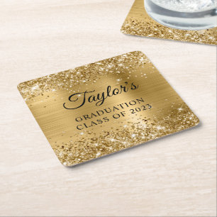 Glittery Gold Foil Abschluss Rechteckiger Pappuntersetzer