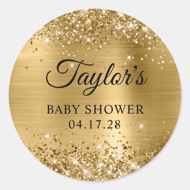 Glittery Gold Foil Babydusche Runder Aufkleber (Vorderseite)