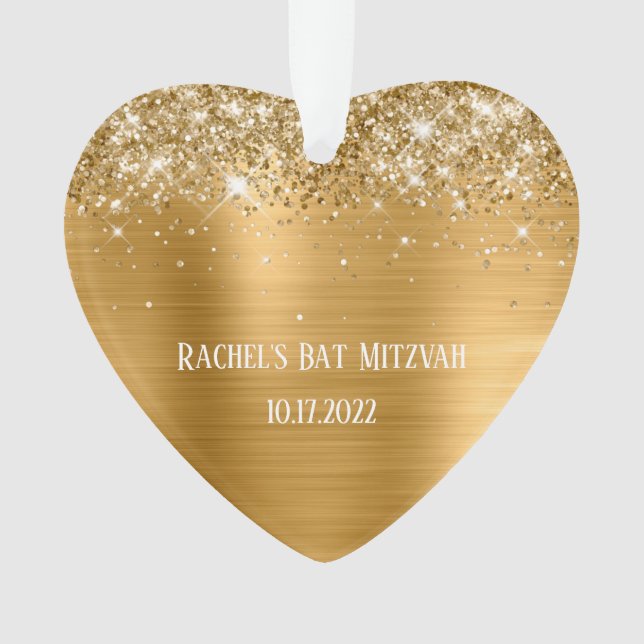 Glittery Gold Foil Bat Mitzvah Herz Ornament (Vorderseite)