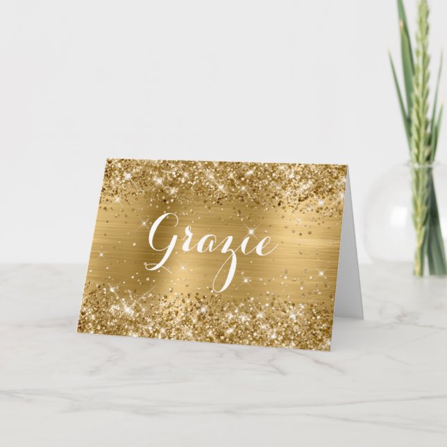 Glittery Gold Foil Classic Script Grazie Dankeskarte (Vorderseite)
