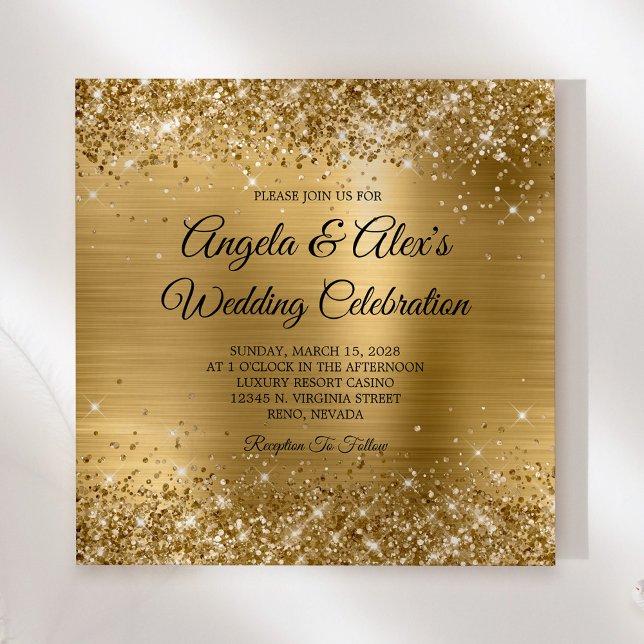Glittery Gold Foil Einladung (Square Invite)