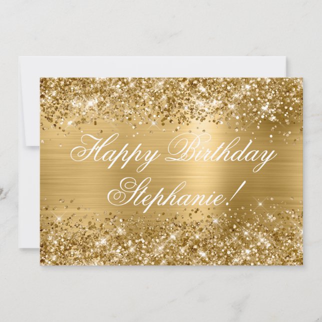 Glittery Gold Foil Extravagant Happy Birthday Karte (Vorderseite)