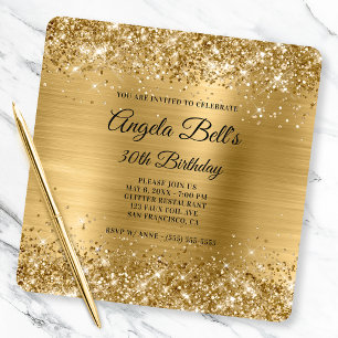 Glittery Gold Foil Extravagant Monogram 30. Geburt Einladung