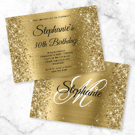 Glittery Gold Foil Extravagant Monogram 30. Geburt Einladung
