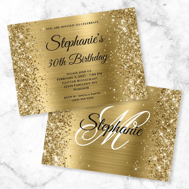 Glittery Gold Foil Extravagant Monogram 30. Geburt Einladung (Von Creator hochgeladen)