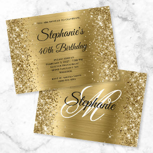 Glittery Gold Foil Extravagant Monogram 40. Geburt Einladung