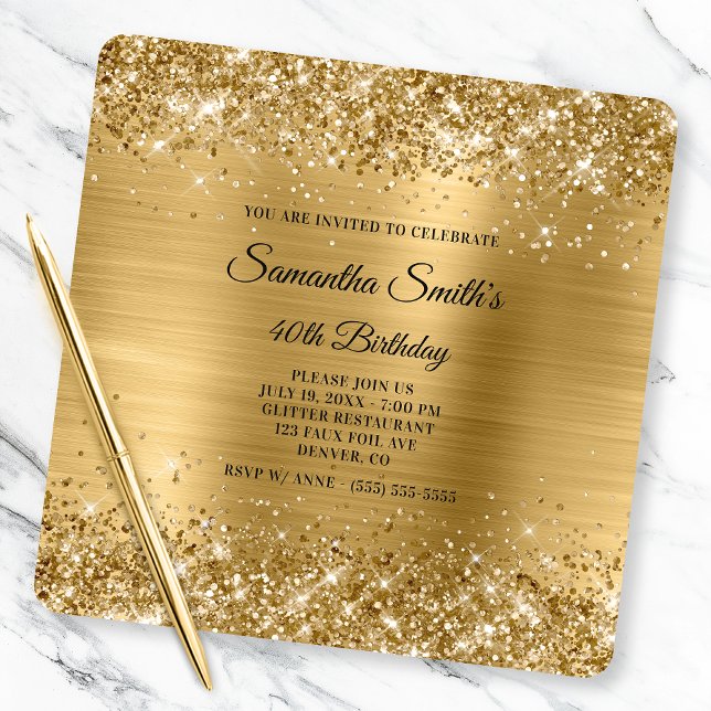 Glittery Gold Foil Extravagant Monogram 40. Geburt Einladung (Von Creator hochgeladen)