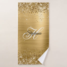 Glittery Gold Foil Extravagant Monogram Badehandtuch