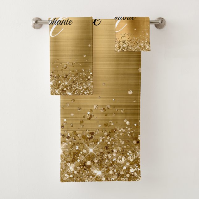 Glittery Gold Foil Extravagant Monogram Badhandtuch Set (Insitu)