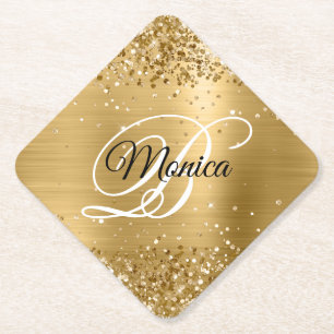 Glittery Gold Foil Extravagant Monogram Diamond Untersetzer