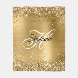 Glittery Gold Foil Extravagant Monogram Fleecedecke