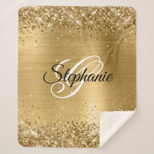 Glittery Gold Foil Extravagant Monogram Sherpadecke
