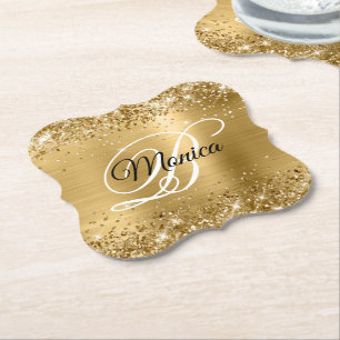 Glittery Gold Foil Extravagant Monogram Untersetzer