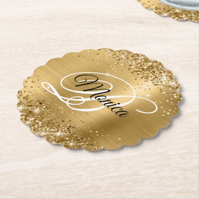 Glittery Gold Foil Extravagant Monogram Untersetzer (angewinkelt)