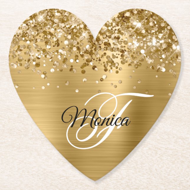 Glittery Gold Foil Extravagant Monogram Untersetzer (Vorderseite)