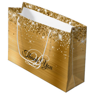 Glittery Gold Foil Extravagant Monogram Vielen Dan Große Geschenktüte