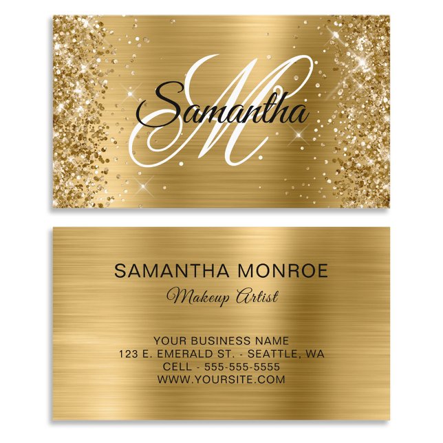 Glittery Gold Foil Extravagant Monogram Visitenkarte (Glittery Gold Foil Fancy Monogram Business Card)