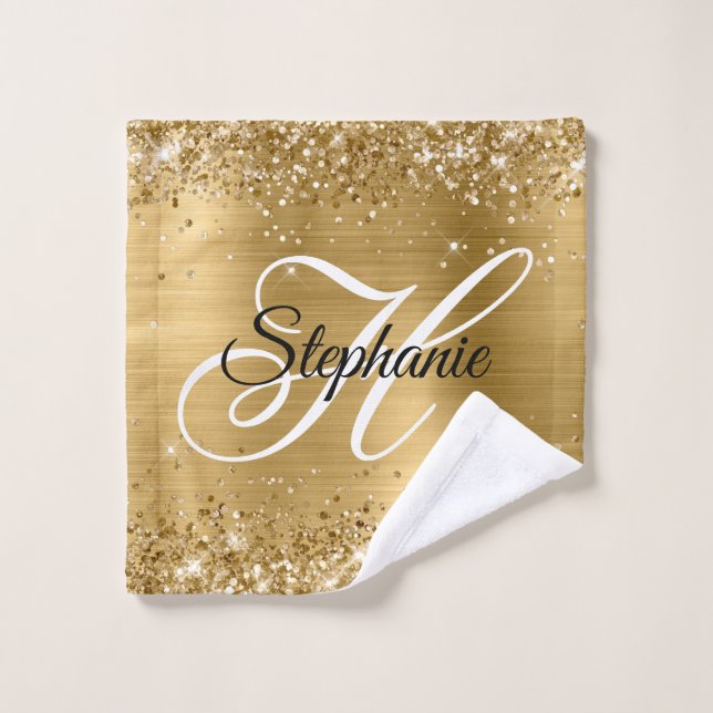 Glittery Gold Foil Extravagant Monogram Waschlappen (Waschlappen)