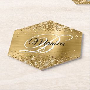 Glittery Gold Foil Extravagantes Monogramm gepoini Untersetzer