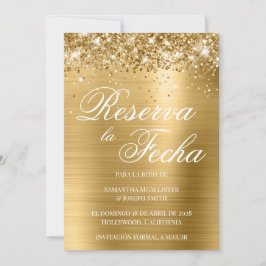 Glittery Gold Foil Foto Reserva La Fecha Einladung