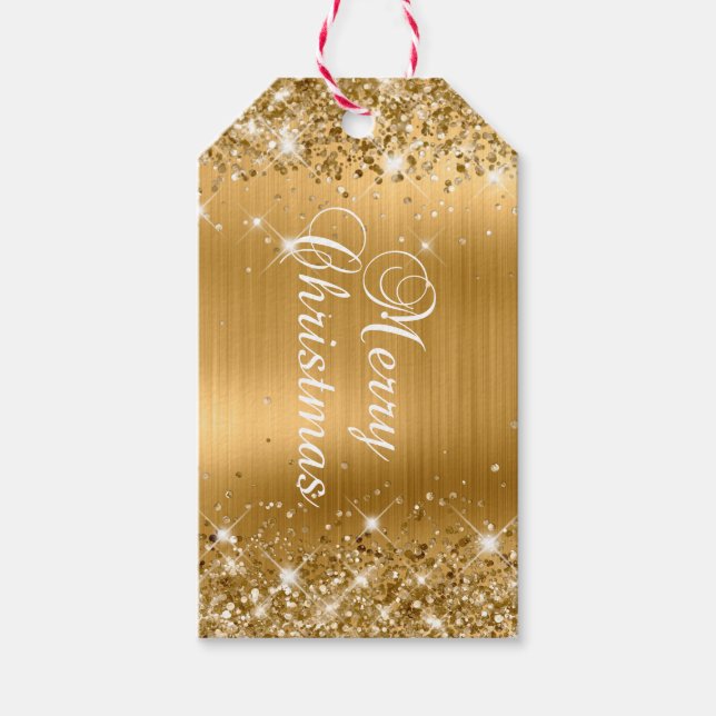 Glittery Gold Foil Frohe Weihnachten Geschenkanhänger (Vorderseite)