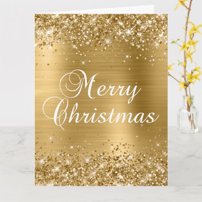 Glittery Gold Foil Frohe Weihnachten Karte (Gelbe Blume)
