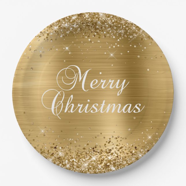 Glittery Gold Foil Frohe Weihnachten Pappteller (Vorderseite)