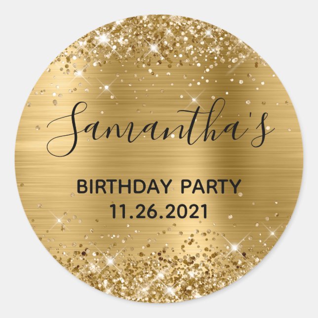 Glittery Gold Foil Geburtstagsparty Runder Aufkleber (Vorderseite)
