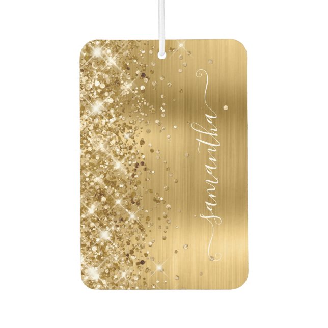 Glittery Gold Foil Girly Signature Foto Autolufterfrischer (Vorderseite)