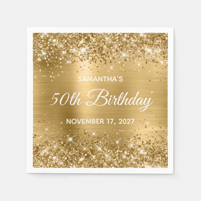 Glittery Gold Foil Glam 50. Geburtstag Serviette (Vorderseite)