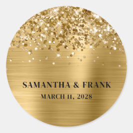 Glittery Gold Foil Glam Wedding Runder Aufkleber