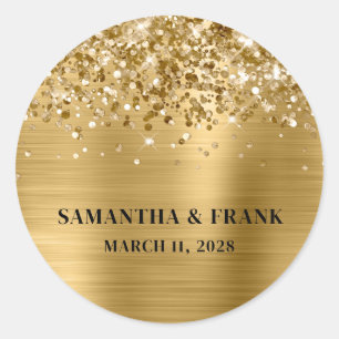 Glittery Gold Foil Glam Wedding Runder Aufkleber