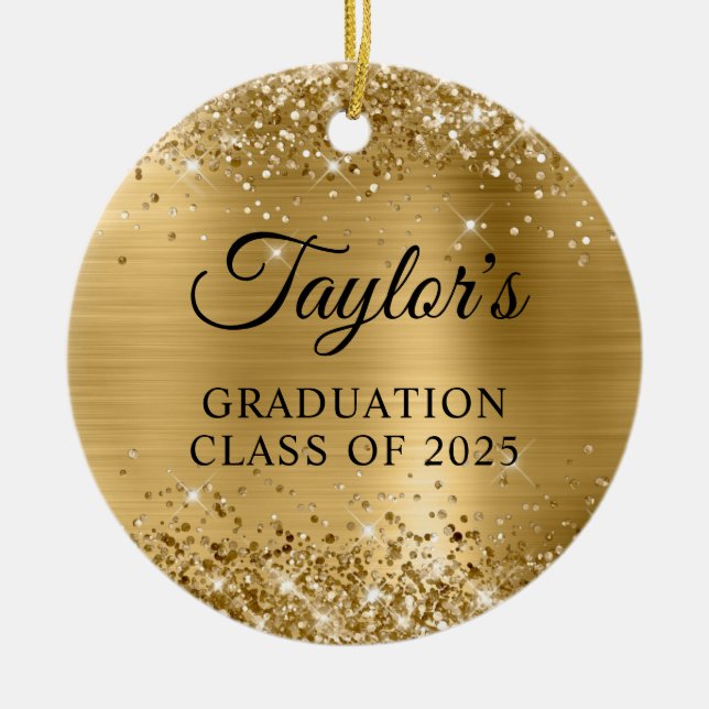 Glittery Gold Foil Graduation Keramik Ornament (Vorne)